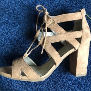 Tan strappy sandal heels